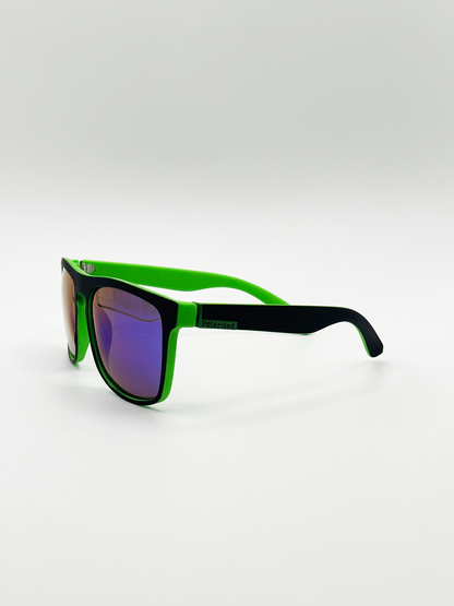 Matte Black Wayfarer Sunglasses With Blue Mirrored Lens