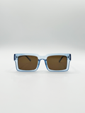 Square Frame Sunglasses in Translucent Blue with Brown Lenses