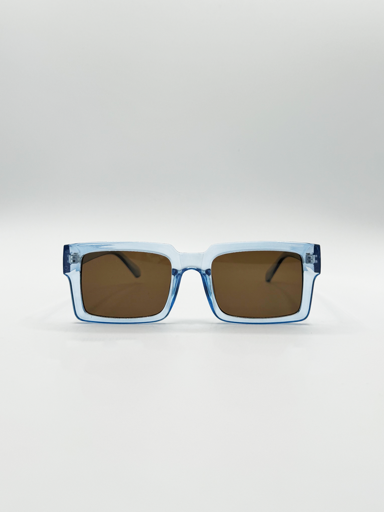 Square Frame Sunglasses in Translucent Blue with Brown Lenses