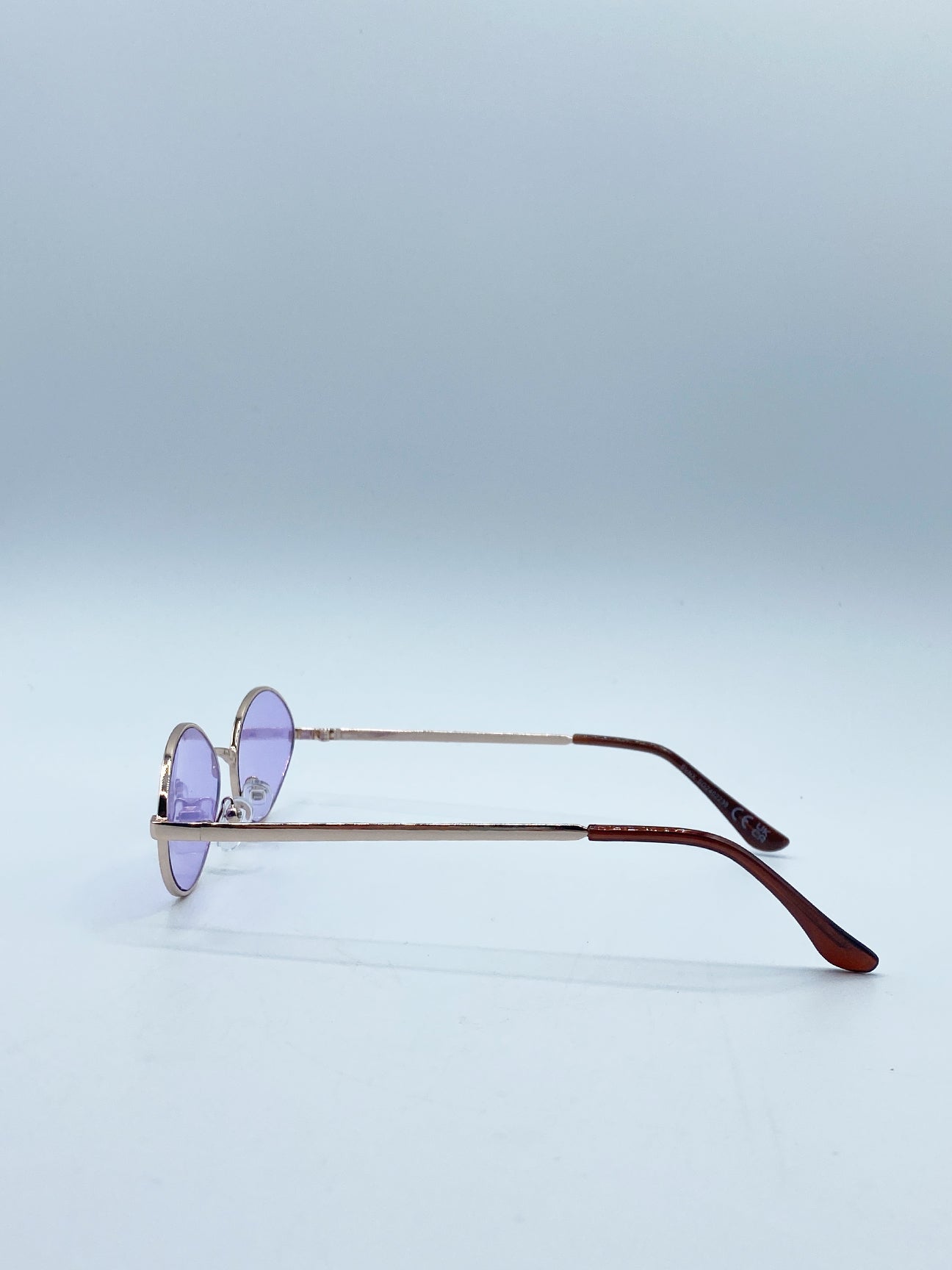 Metal Oval Frame Sunglasses with Lilac Lenses