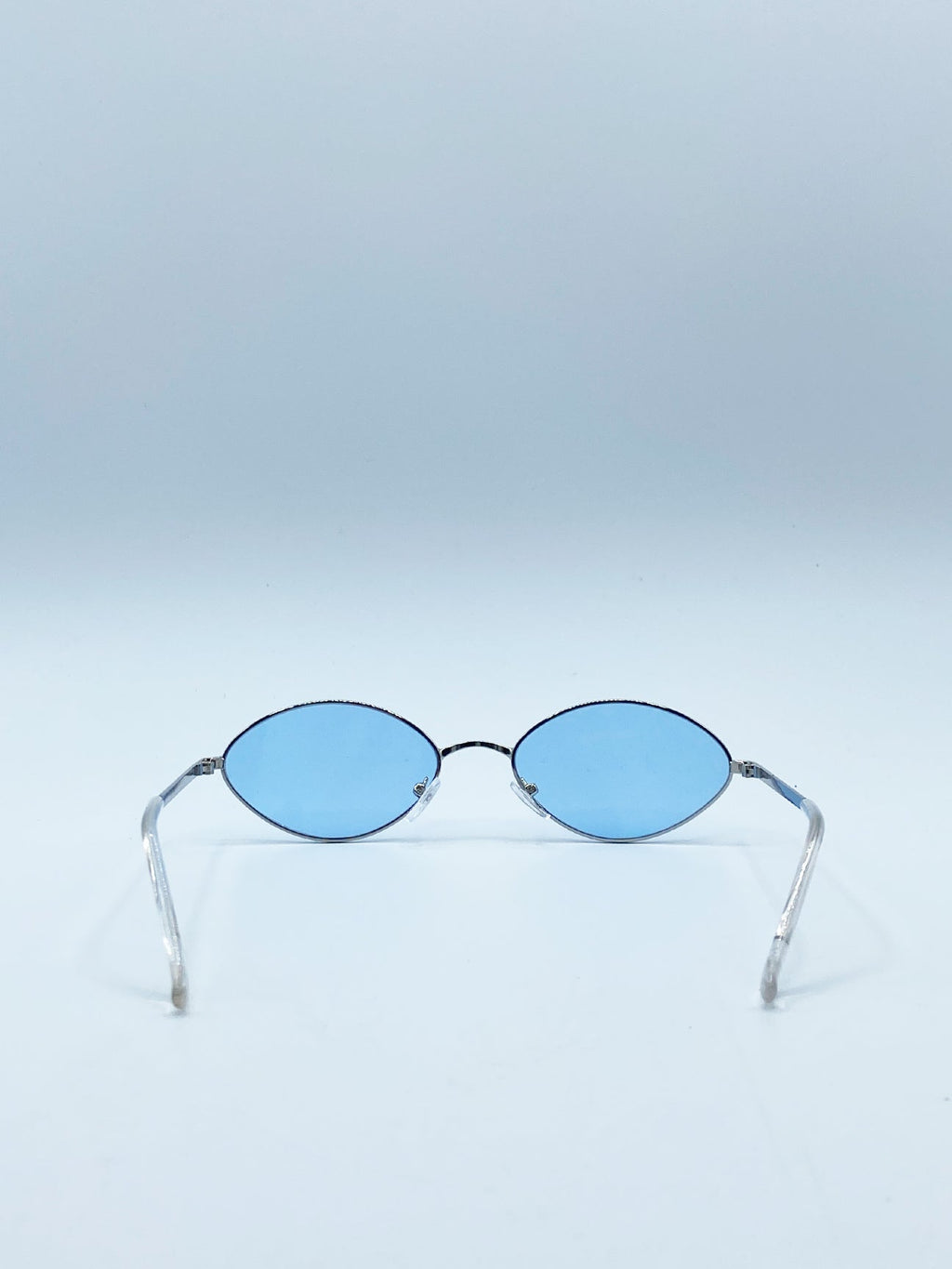 Metal Oval Frame Sunglasses with Blue Lenses