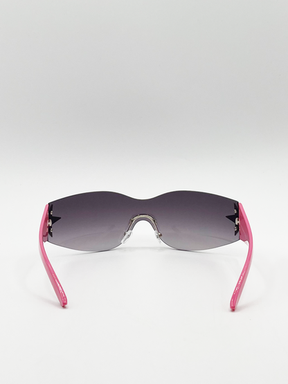 Wrap Around Racer Sunglasses with Star Hinge Detail in Pink