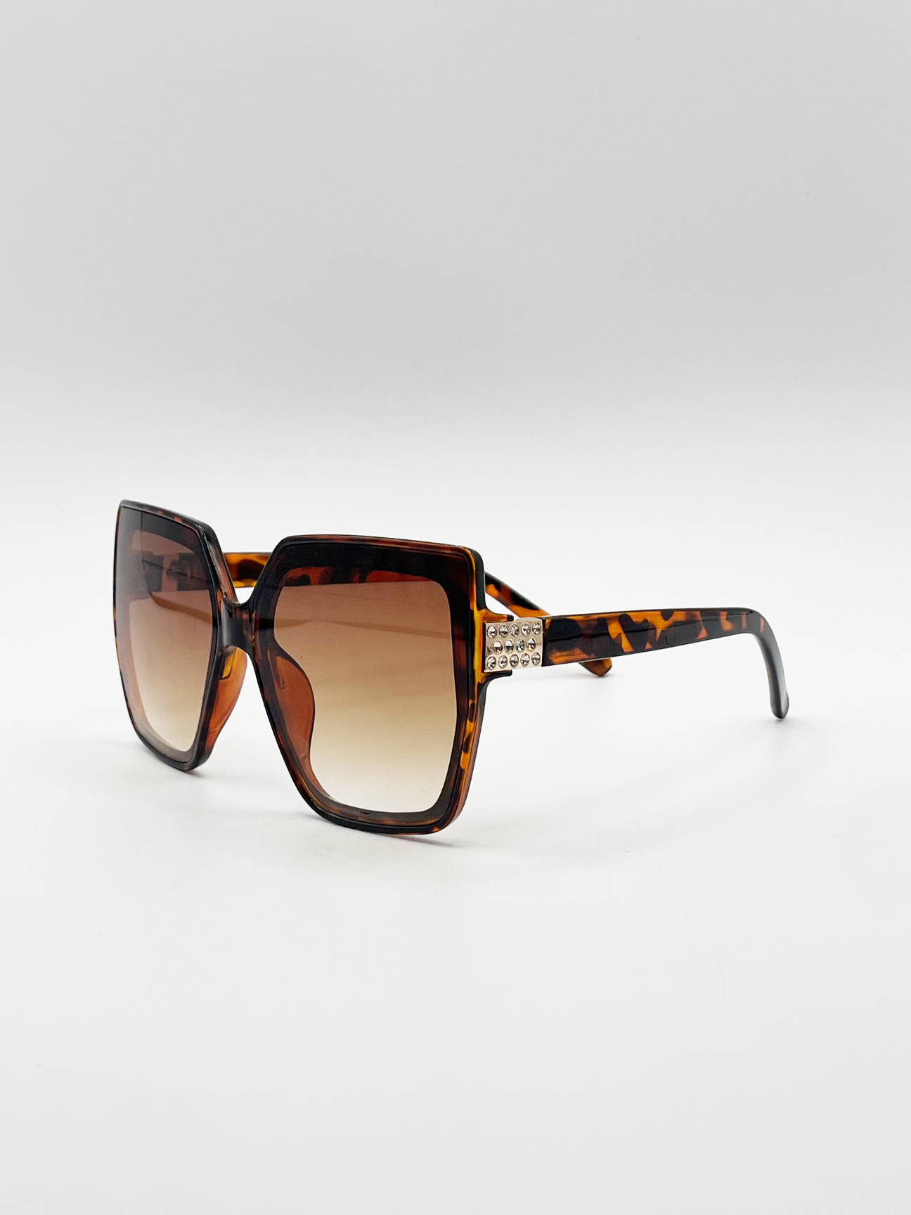 Oversize Cateye Sunglasses with Diamante Detail in Tortoise