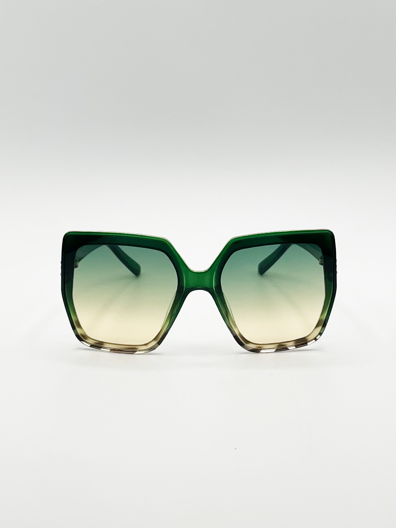 Oversize Cateye Sunglasses with Diamante Detail in Green