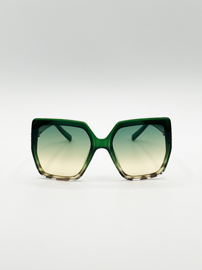 Oversize Cateye Sunglasses with Diamante Detail in Green