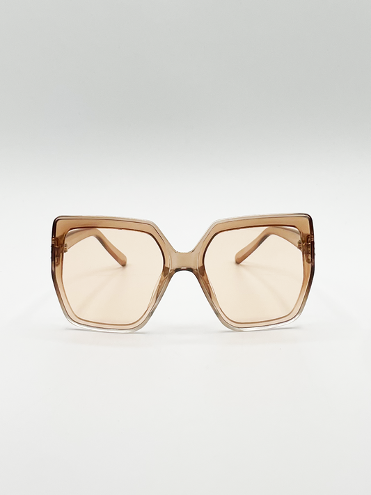 Oversize Cateye Sunglasses with Diamante Detail in Champagne