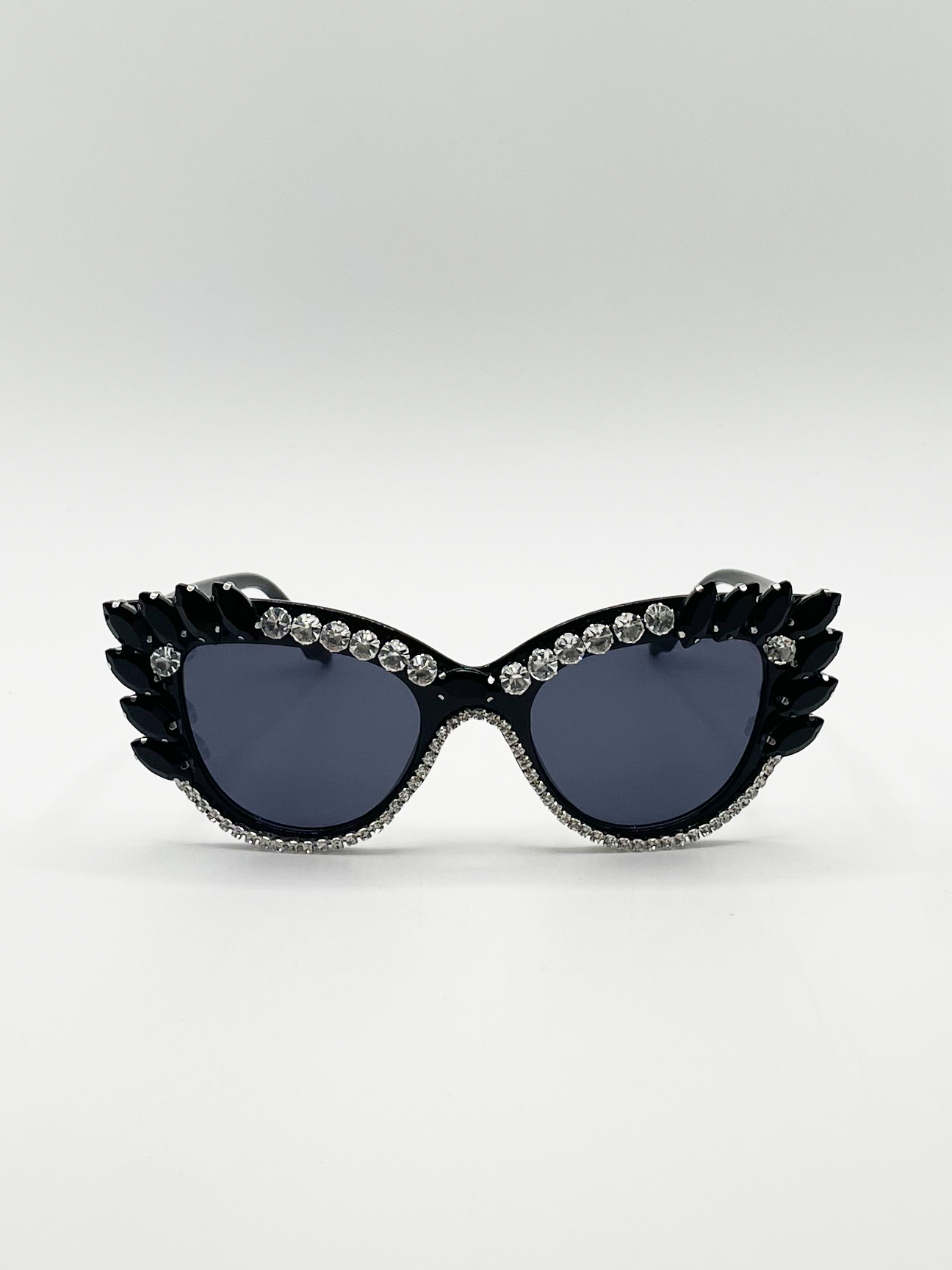 Cateye Sunglasses with Black and Silver crystals