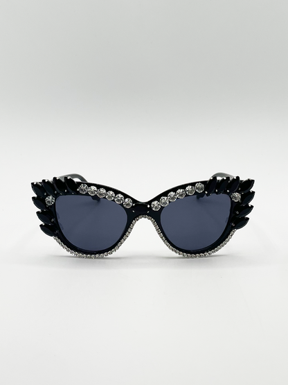 Cateye Sunglasses with Black and Silver crystals