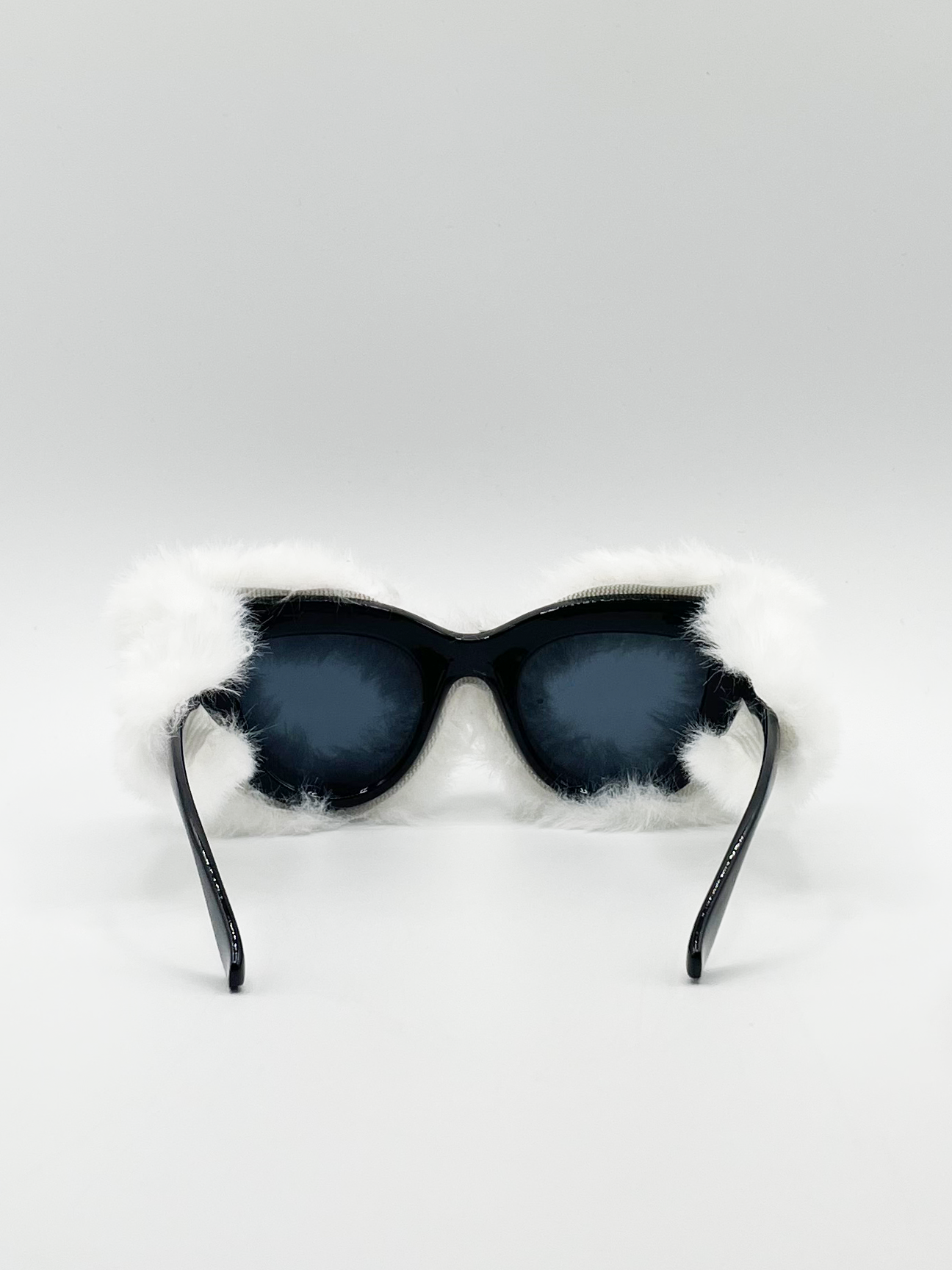 Faux Fur Cateye Sunglasses with Multicoloured Gems
