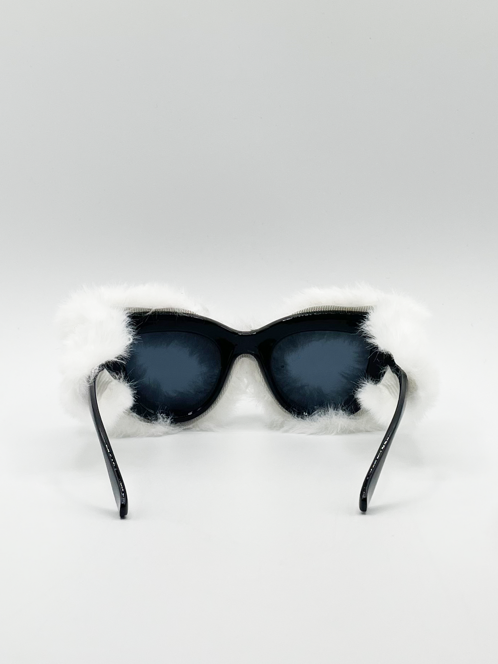 Faux Fur Cateye Sunglasses with Multicoloured Gems