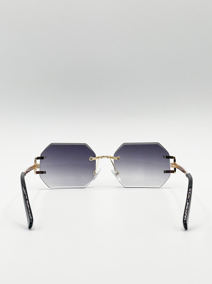 Frameless Octagon Lens with Metal arm in Black