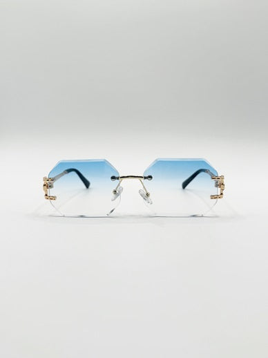 Frameless Octagon Lens with Metal arm in Blue