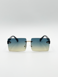 Square Frameless Sunglasses with Black Ombre Lens