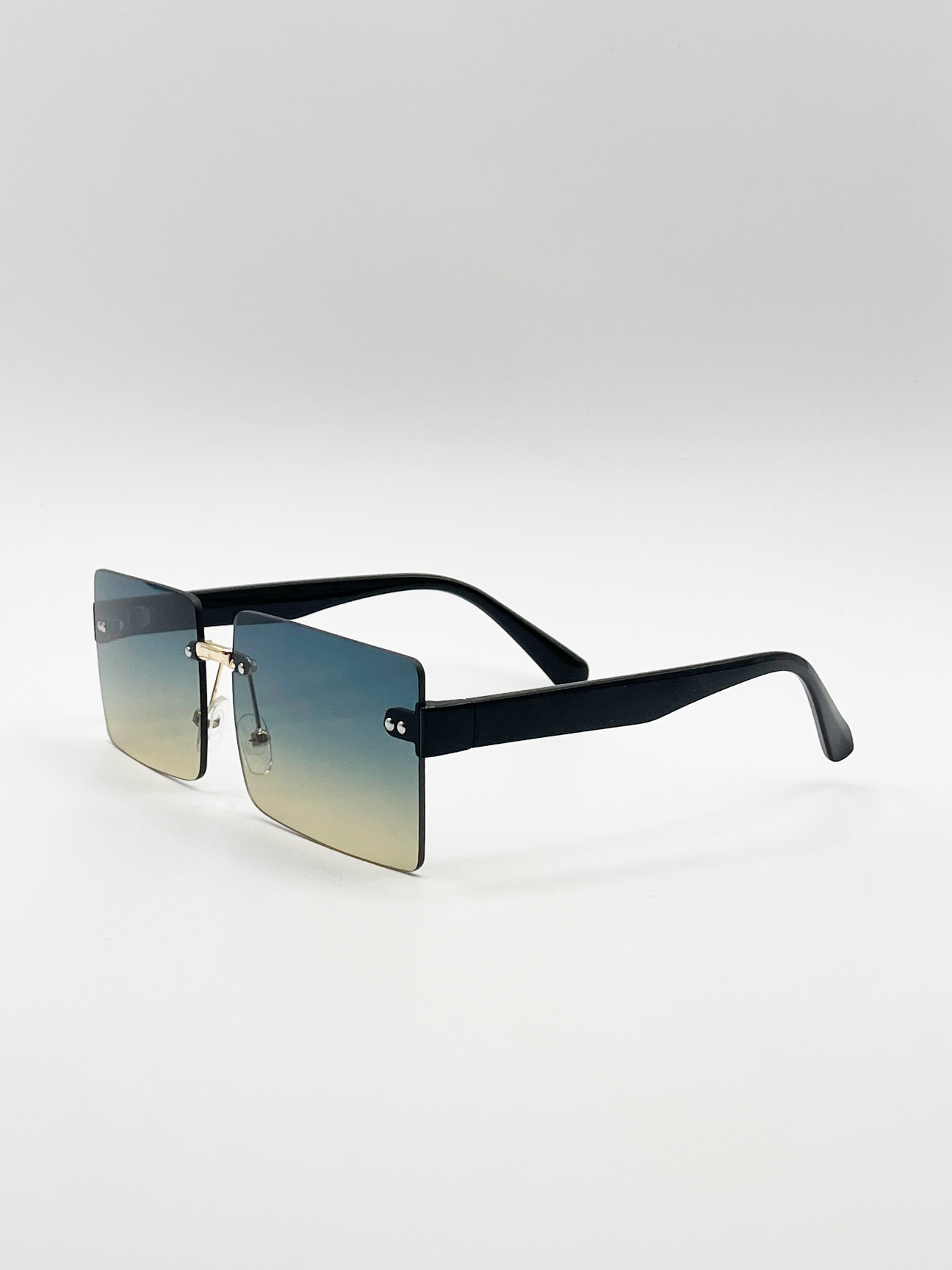 Square Frameless Sunglasses with Black Ombre Lens