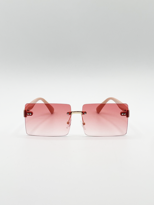 Square Frameless Sunglasses with Pink and Yelllow Ombre Lens