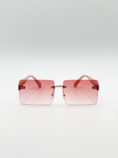 Square Frameless Sunglasses with Pink and Yelllow Ombre Lens