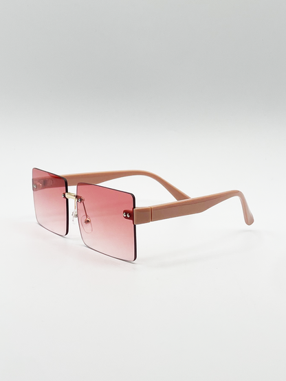 Square Frameless Sunglasses with Pink and Yelllow Ombre Lens