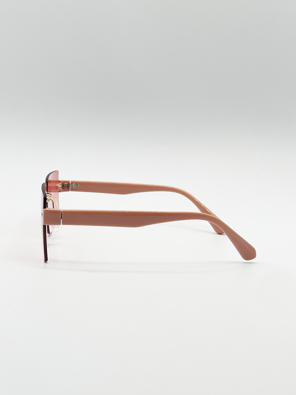 Square Frameless Sunglasses with Pink and Yelllow Ombre Lens