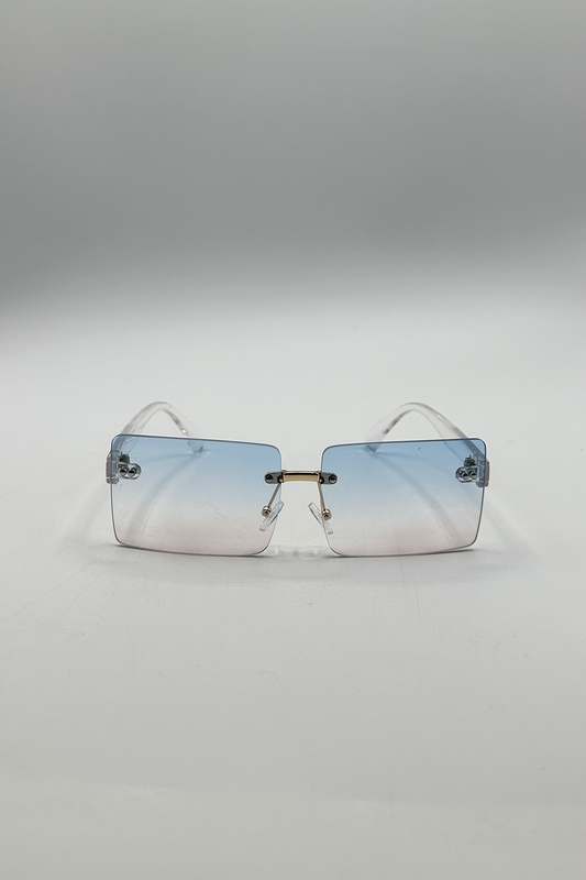 Square Rimless Sunglasses with Blue Ombre Lens