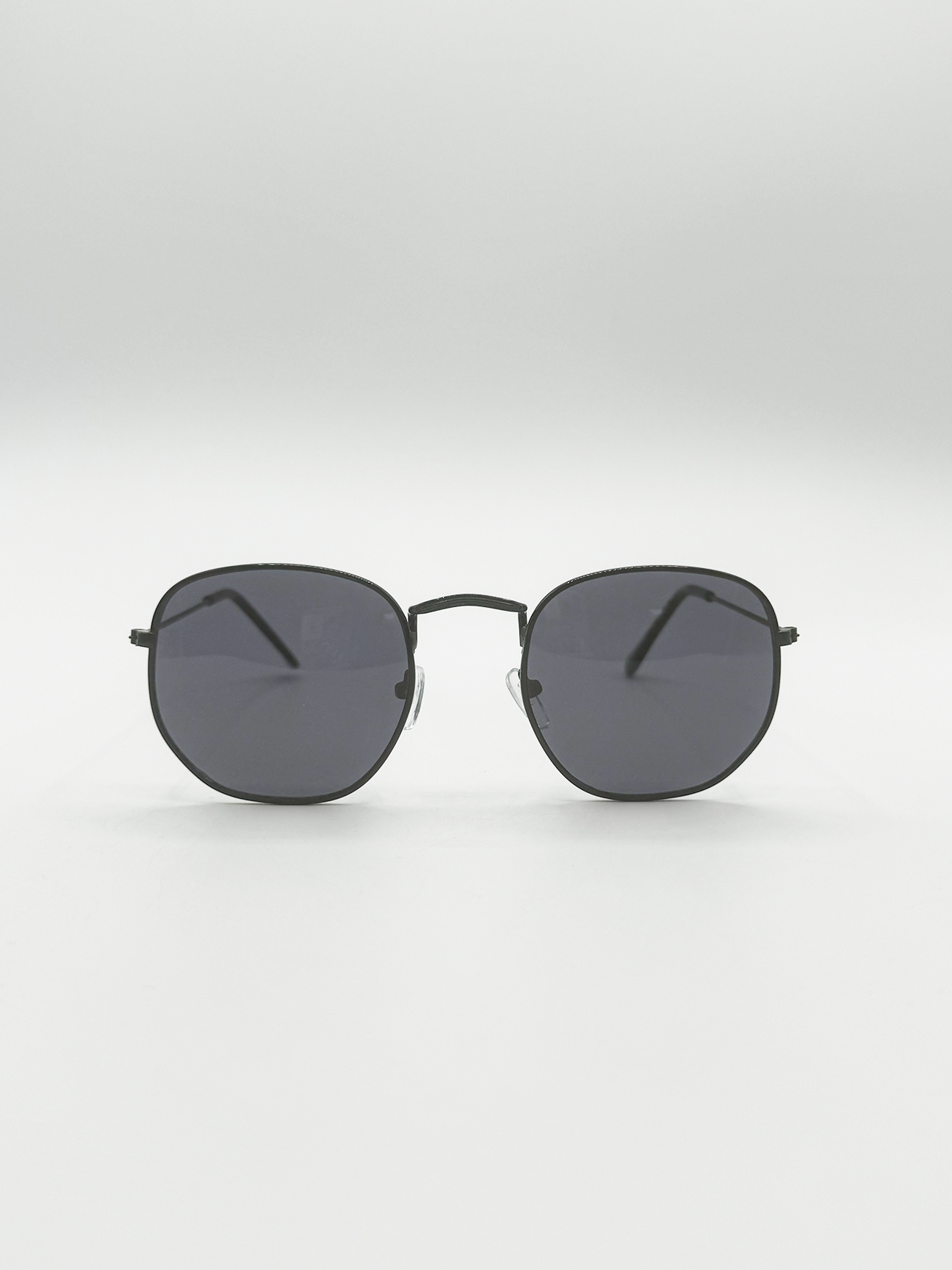 Hexagon Round Aviator Sunglasses in Black