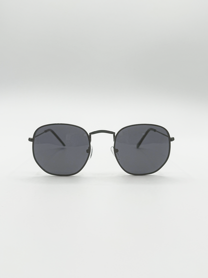 Hexagon Round Aviator Sunglasses in Black