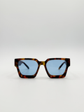 Chunky Shape_Oversize square Sunglasses in Tortoiseshell with Blue Lenses