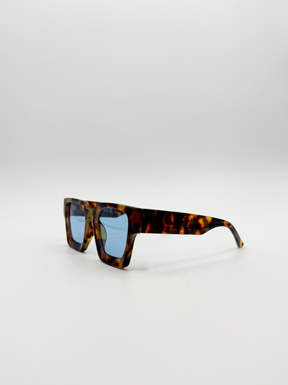 Chunky Oversize square Sunglasses in Tortoiseshell with Blue Lenses