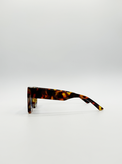 Chunky Oversize square Sunglasses in Tortoiseshell with Blue Lenses