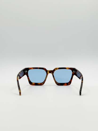 Chunky Oversize square Sunglasses in Tortoiseshell with Blue Lenses