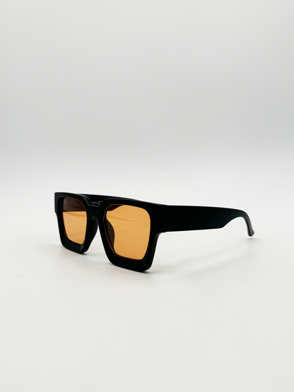 Chunky Oversize square Sunglasses in Black with Orange Lenses