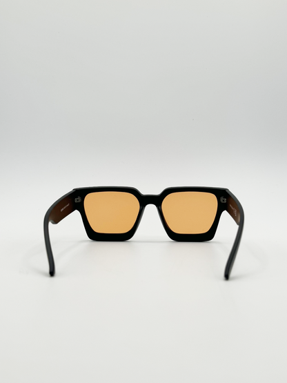 Chunky Oversize square Sunglasses in Black with Orange Lenses