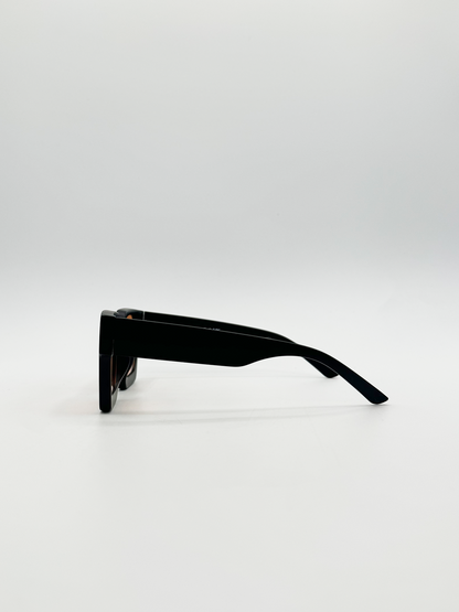 Chunky Oversize square Sunglasses in Black with Orange Lenses