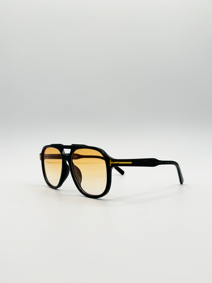 Oversized Navigator Sunglasses in Black with Orange Lenses