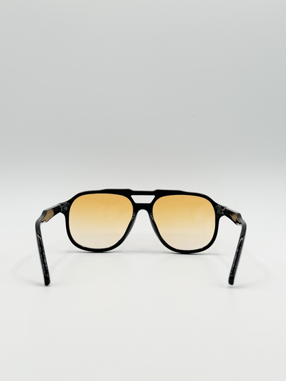 Oversized Navigator Sunglasses in Black with Orange Lenses