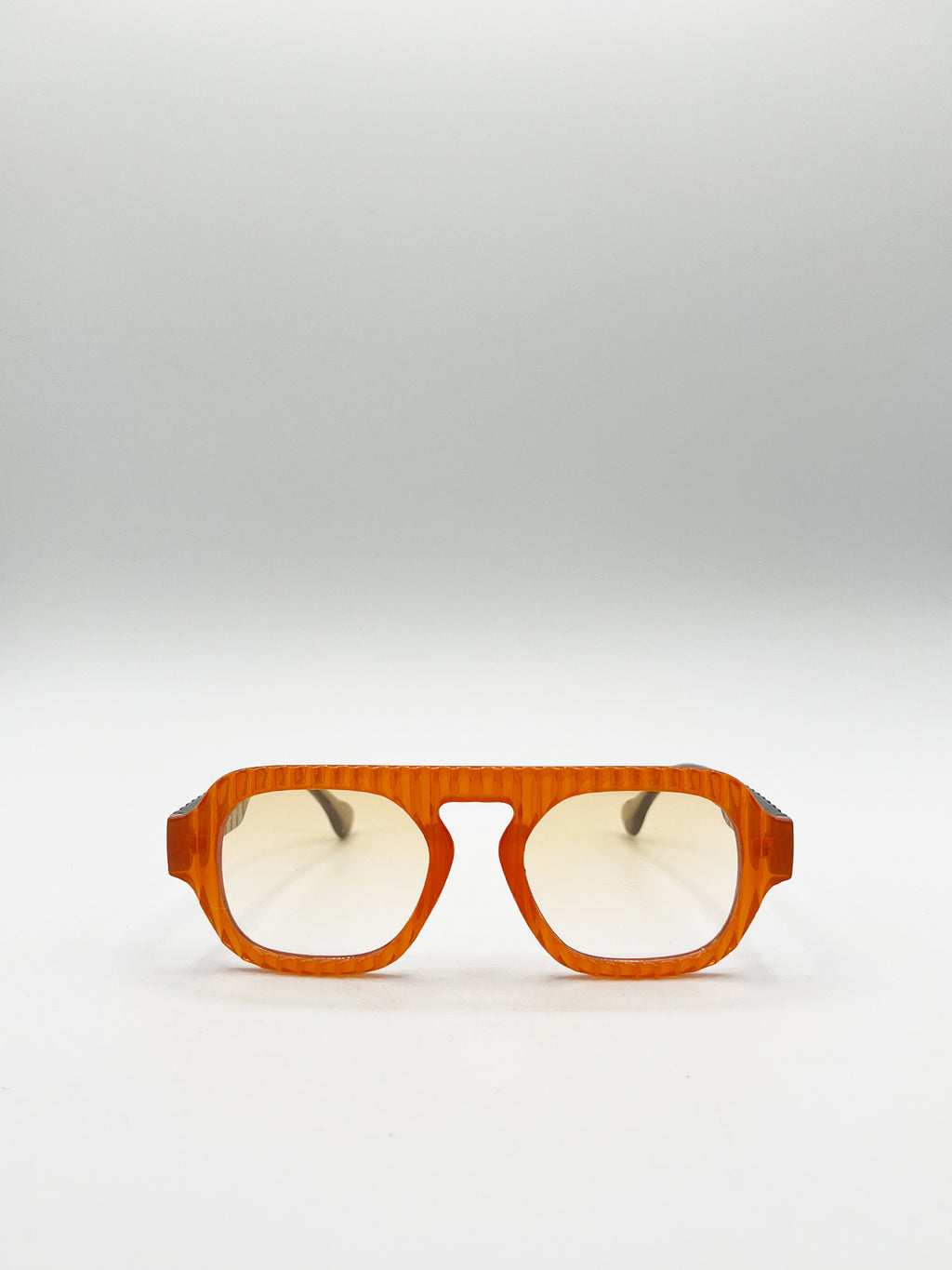 Retro Ribbed Navigator Sunglasses in Orange Grey