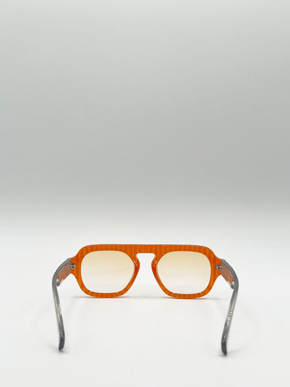 Retro Ribbed Navigator Sunglasses in Orange Grey