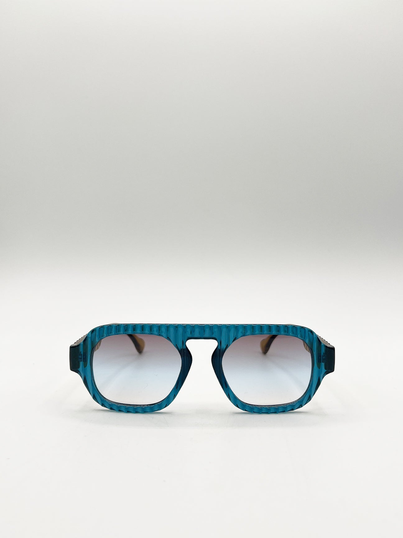 Retro Ribbed Navigator Sunglasses in Blue Green