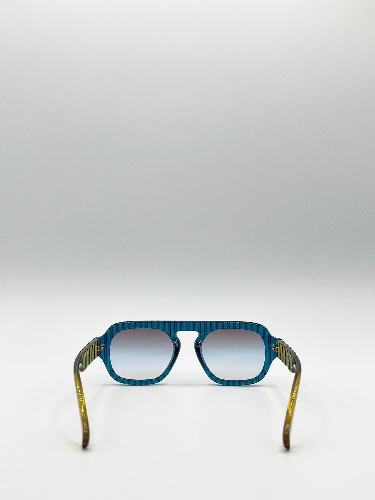 Retro Ribbed Navigator Sunglasses in Blue Green