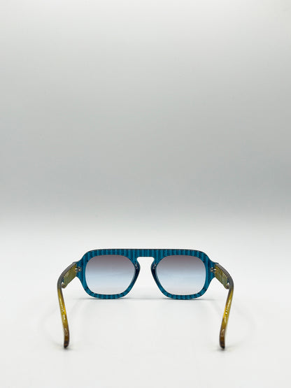 Retro Ribbed Navigator Sunglasses in Blue Green