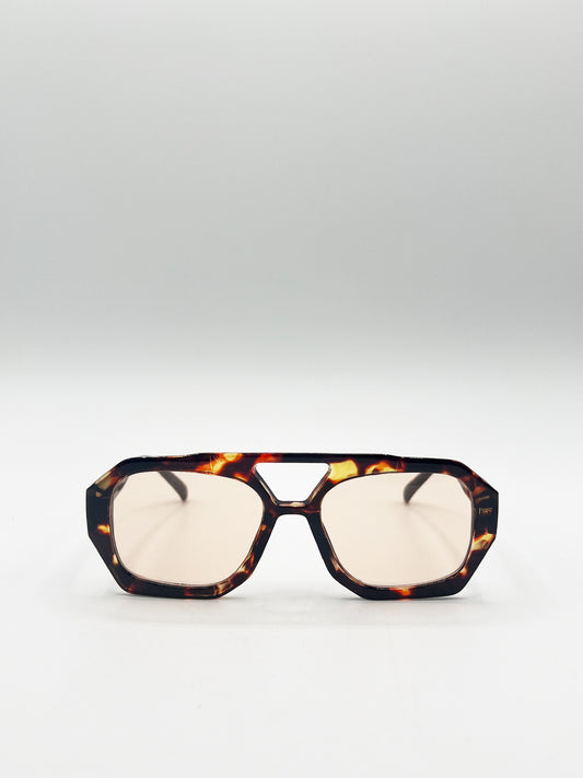 Tortoiseshell Navigator Sunglasses with Orange Lenses