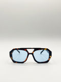 Tortoiseshell Navigator Sunglasses with Blue Lenses