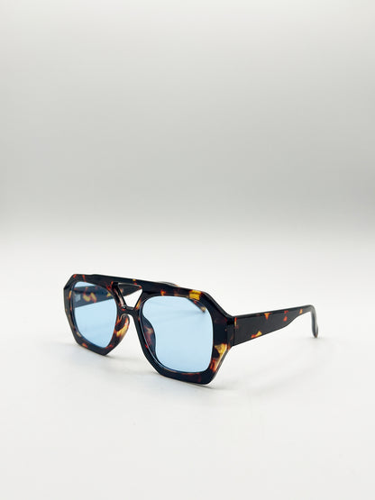 Tortoiseshell Navigator Sunglasses with Blue Lenses