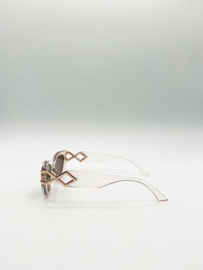 Cat-Eye Diamond Infinity Sunglasses in Clear Beige