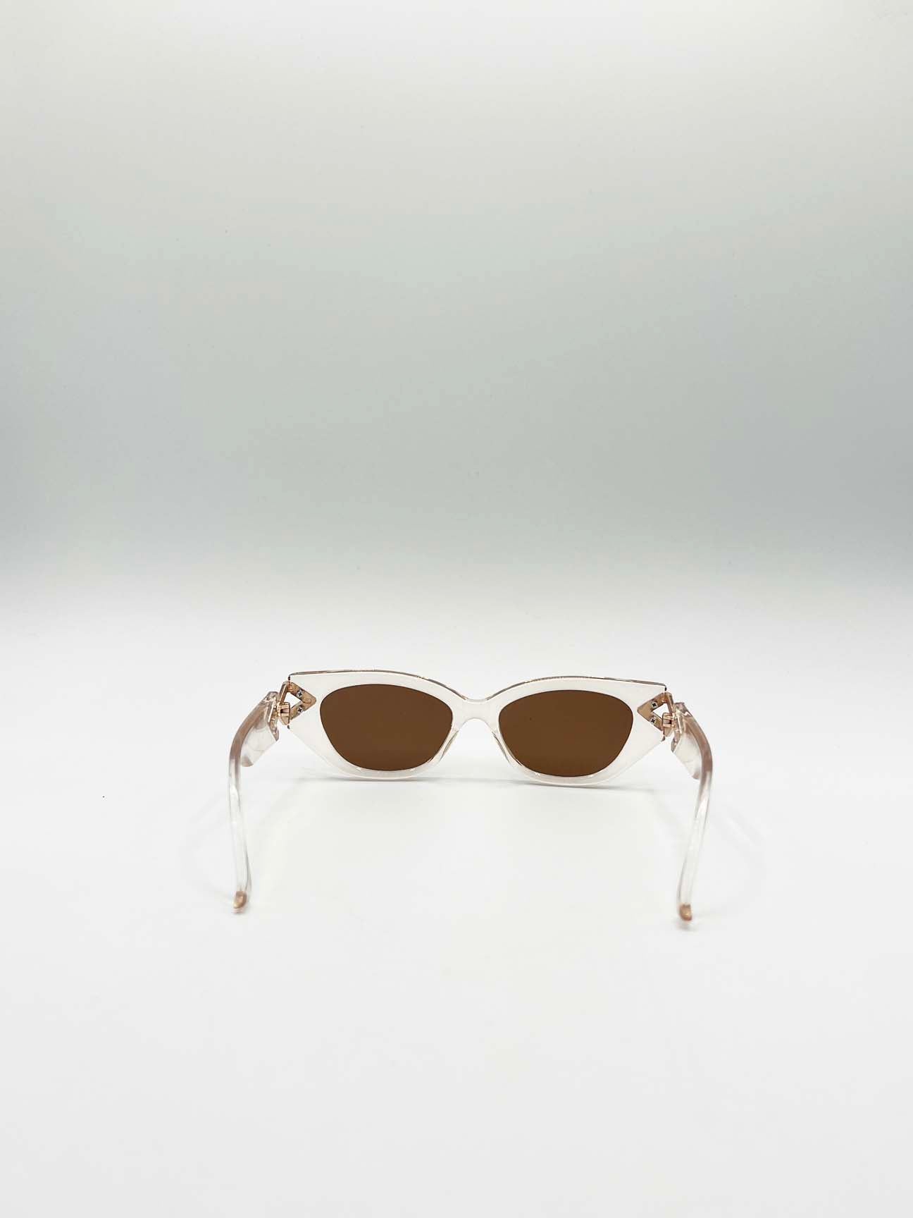 Cat-Eye Diamond Infinity Sunglasses in Clear Beige