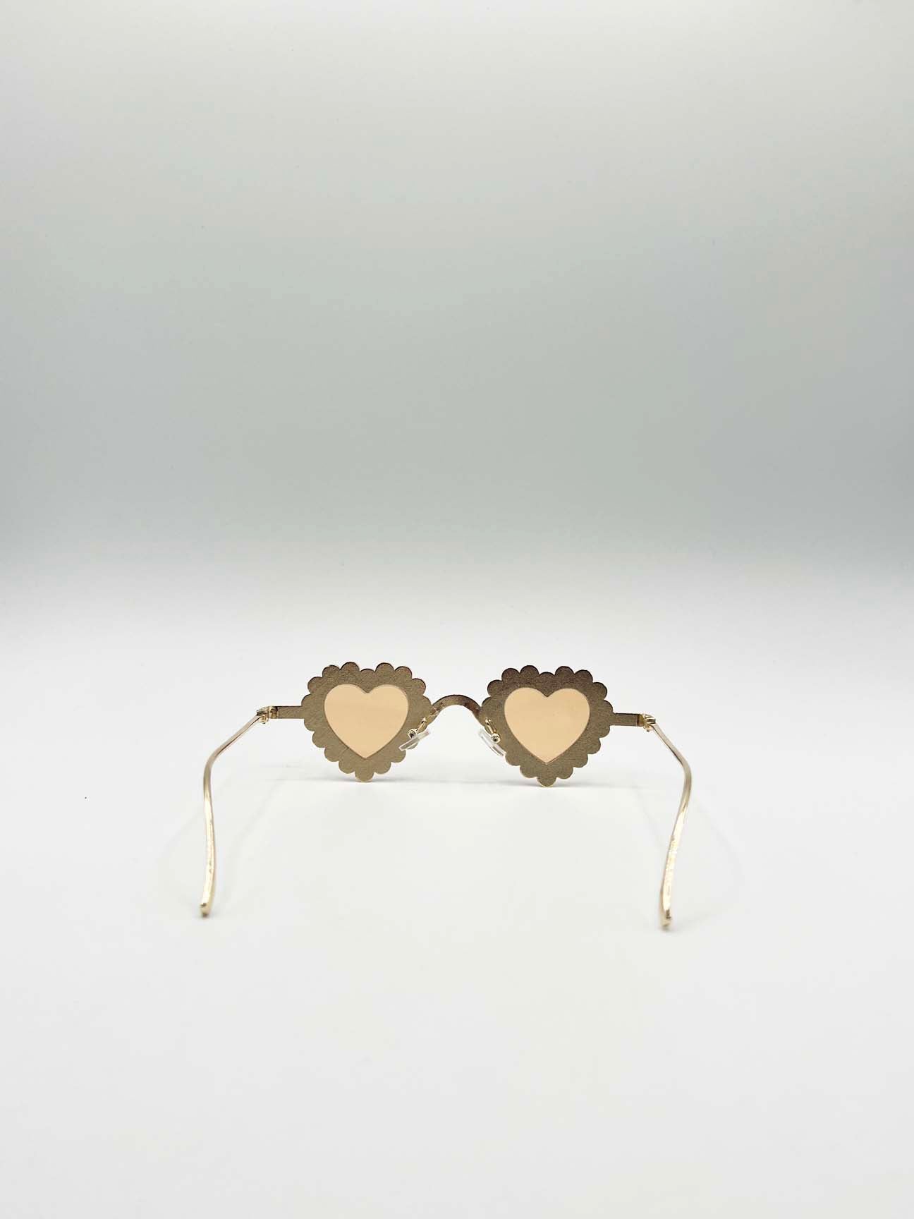 Heart Diamante Sunglasses Gold Champagne