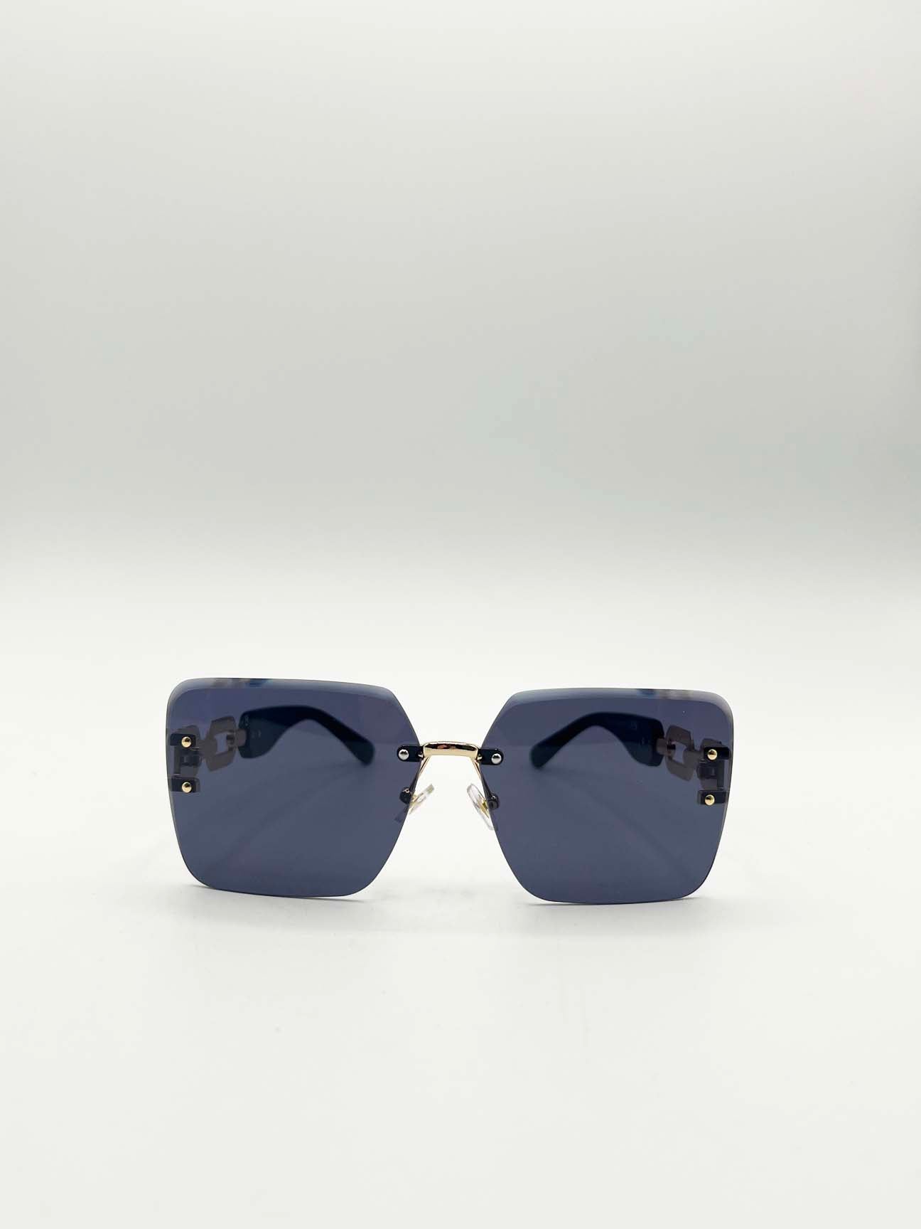 Rimless Oversized Square Sunglassses in Black Gold