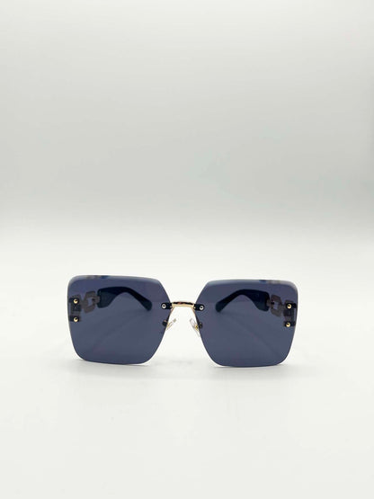 Rimless Oversized Square Sunglassses in Black Gold