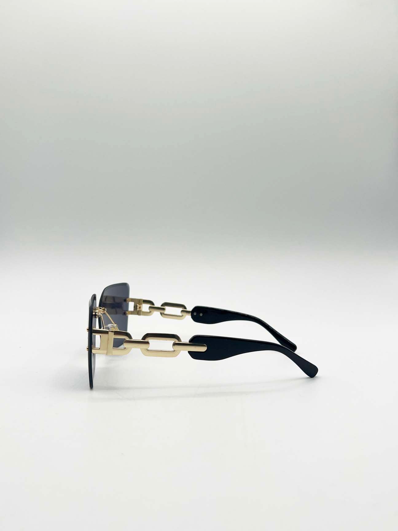 Rimless Oversized Square Sunglassses in Black Gold