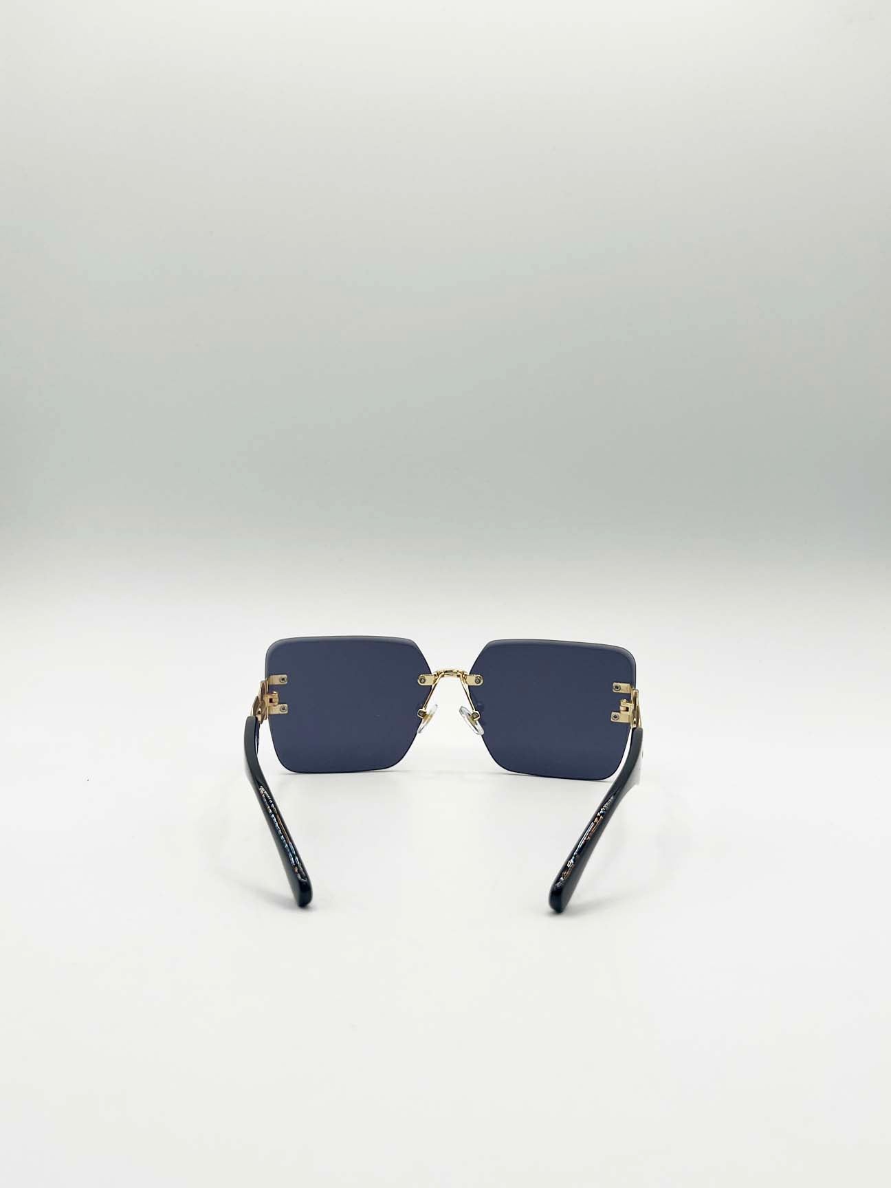 Rimless Oversized Square Sunglassses in Black Gold