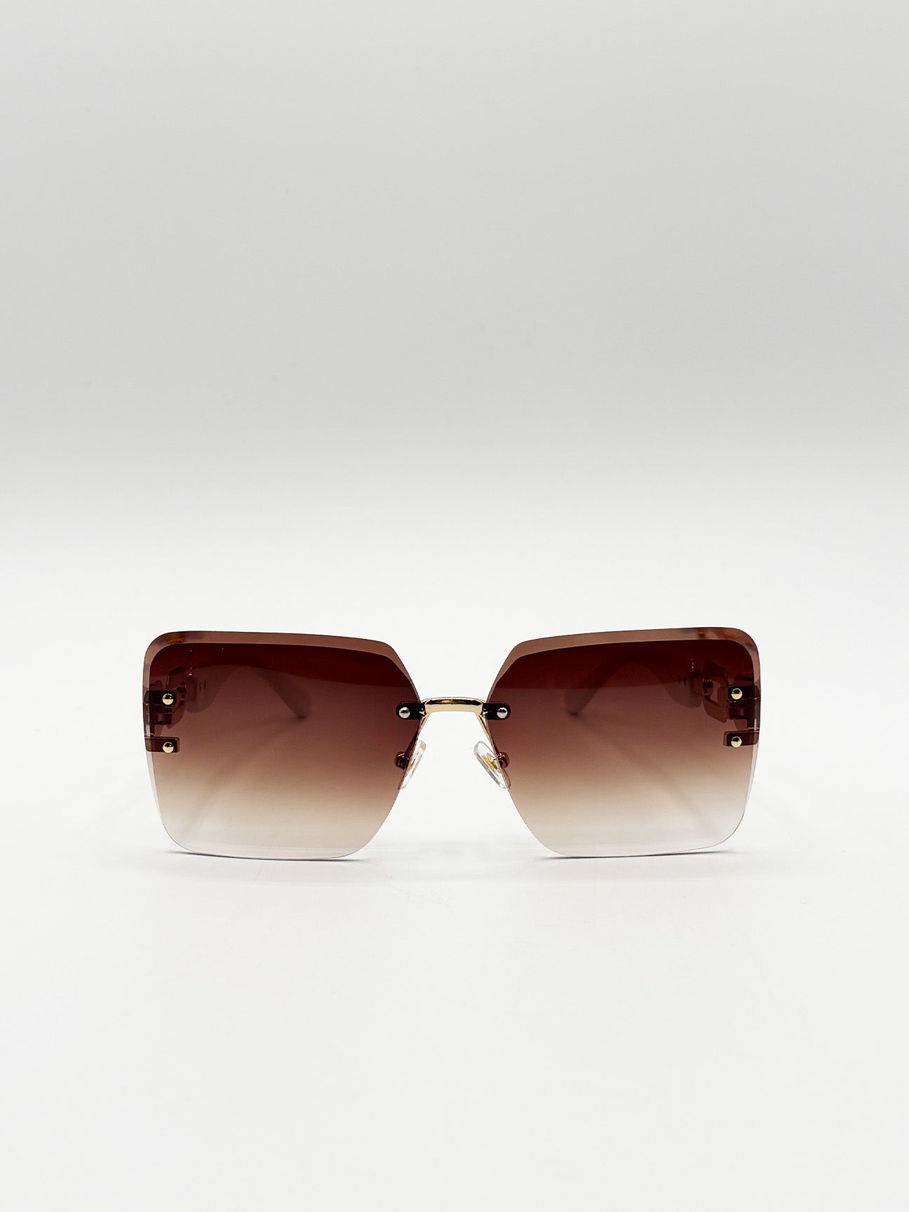 Rimless Oversized Square Sunglassses in White Gold